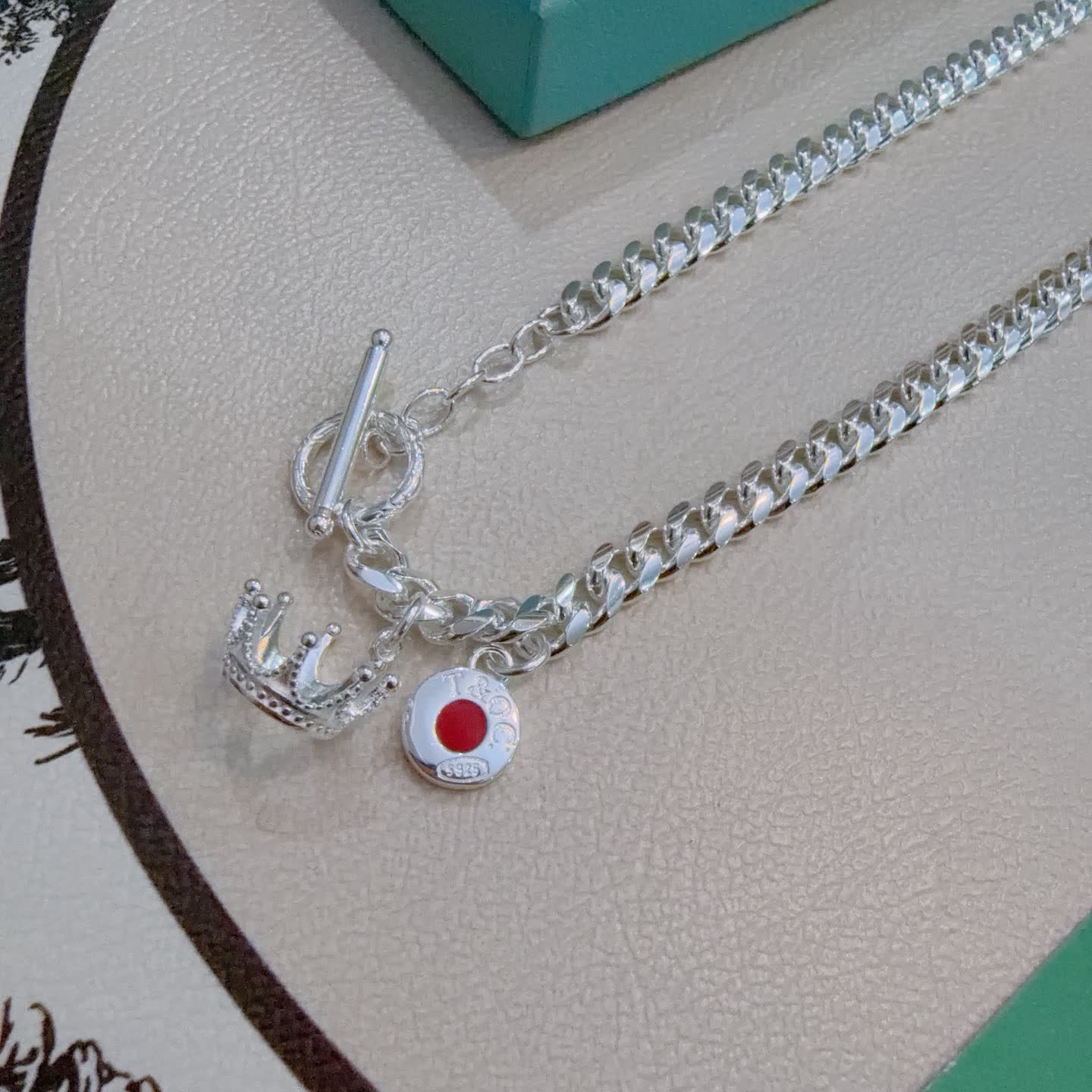 Tiffany & Co. Sterling Silver Crown and Red Enamel Toggle Necklace